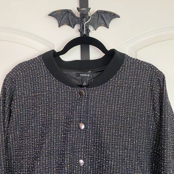 Torrid Bomber Jacket Black Color & multi colored thread accent NWT size 4X - Picture 8 of 14